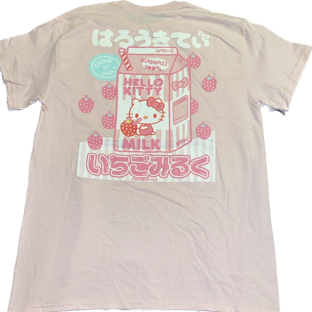 New M Sanrio Hello Kitty Strawberry Milk Pink T-shirt